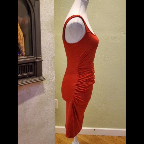 Red Ruched Mini Dress - Picture 6 of 8